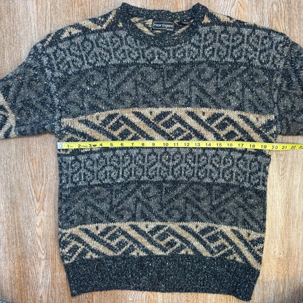 Peter England Sweater Mens Medium M Geometric Aztec Grandpa 90s Wool Blend VTG